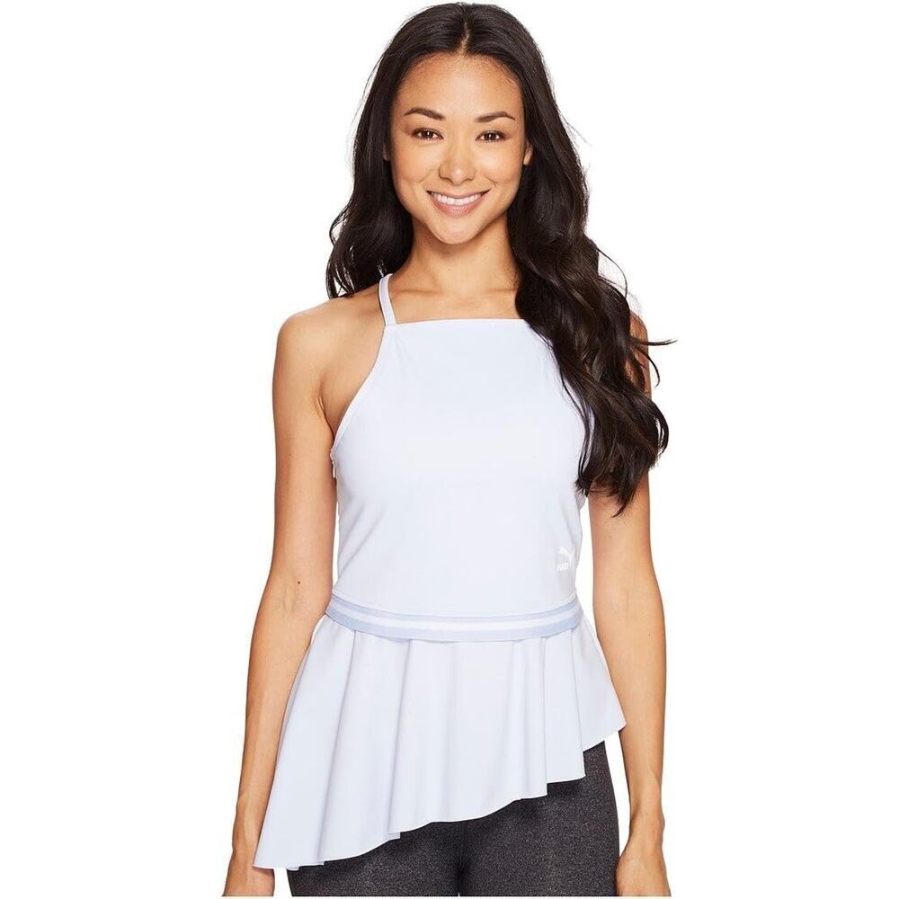 PUMA Women's Xtreme Tight Frilled Top Halogen Blue Shirt Size Medium New